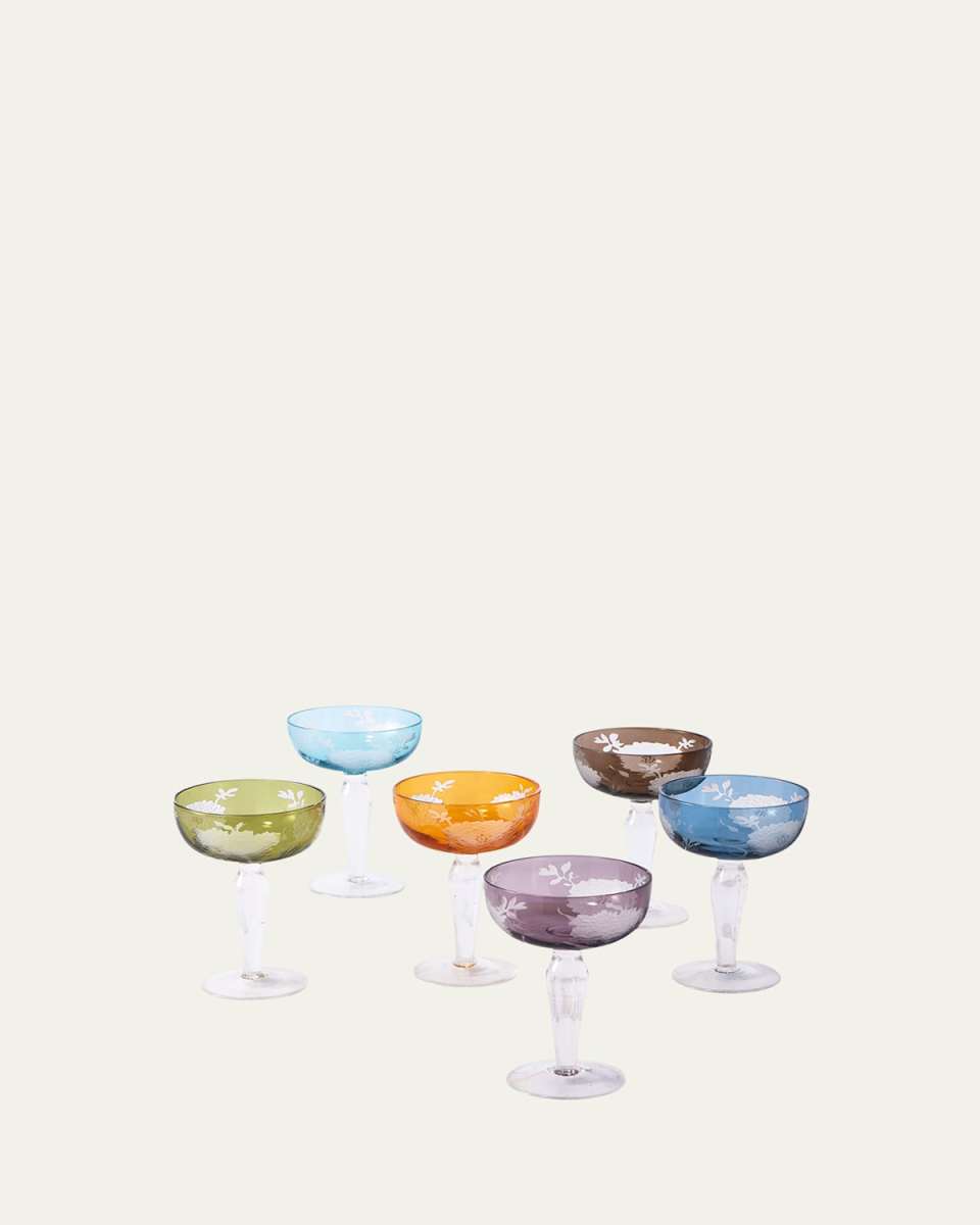Multicolor Peony Coupe Glasses, Set of 6